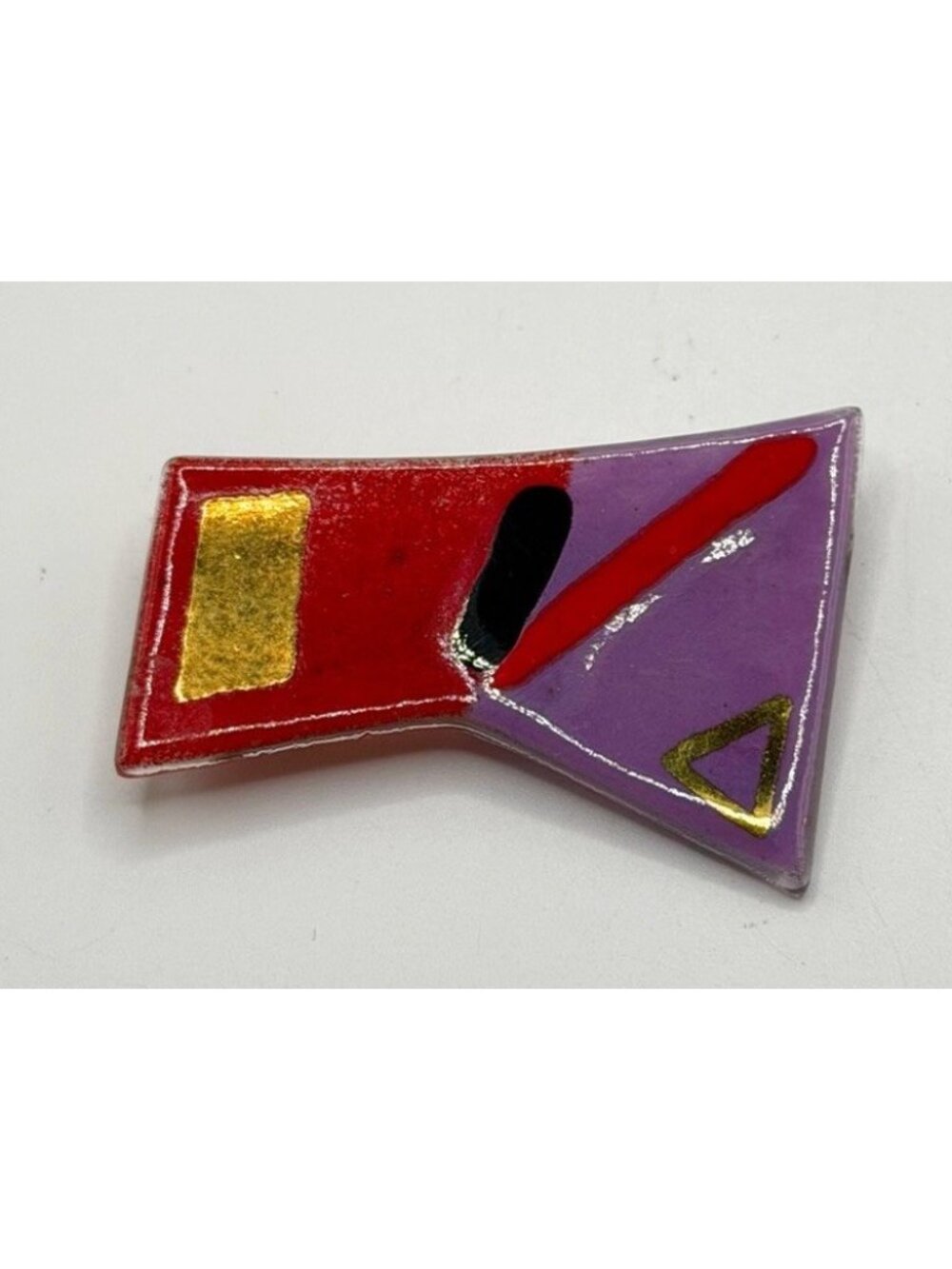 Mod‎ Art Glass Pin Brooch Red Purple 1.75”